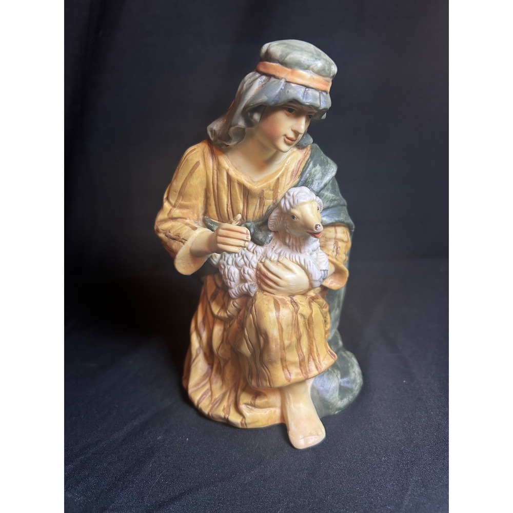 Nativity Shepherd Holding Lamb Figurine Religious Christmas‎ Decor Porcelain